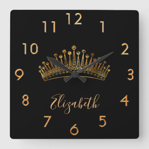 Horloge Carrée Nom de couronne en or noir élégant