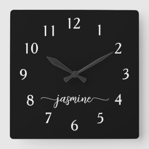 Horloge Carrée Nom en monogramme minimaliste féminin écriture Bla