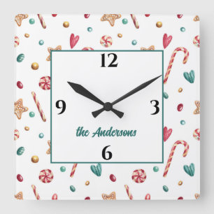 Horloge Carrée Nom, Friandises et biscuits mignons 10,75 po