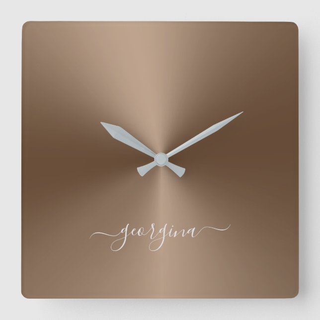 Horloge Carrée Nom personnalisé Bronze Style métallique Acrylique (Recto)