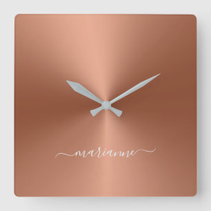 Horloge Carrée Nom personnalisé Cuivre Style métallique Acrylique