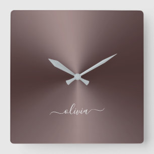 Horloge Carrée Nom personnalisé Mahogany Style métallique Acryliq