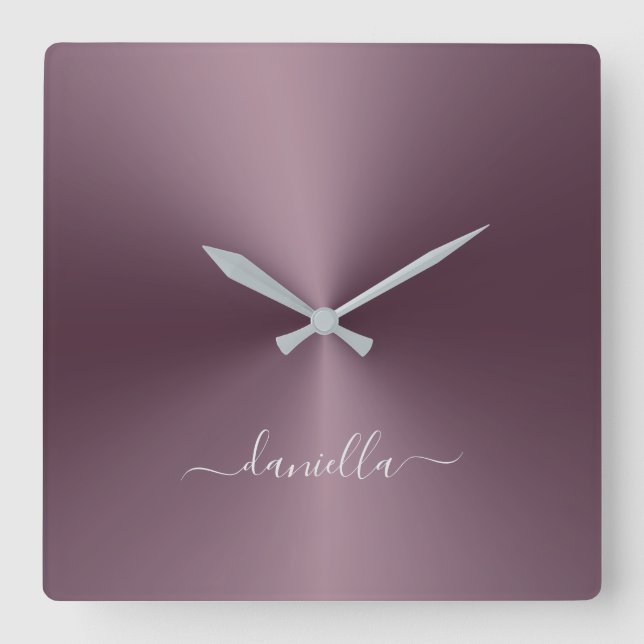 Horloge Carrée Nom personnalisé Plum style métallique Acrylique (Recto)