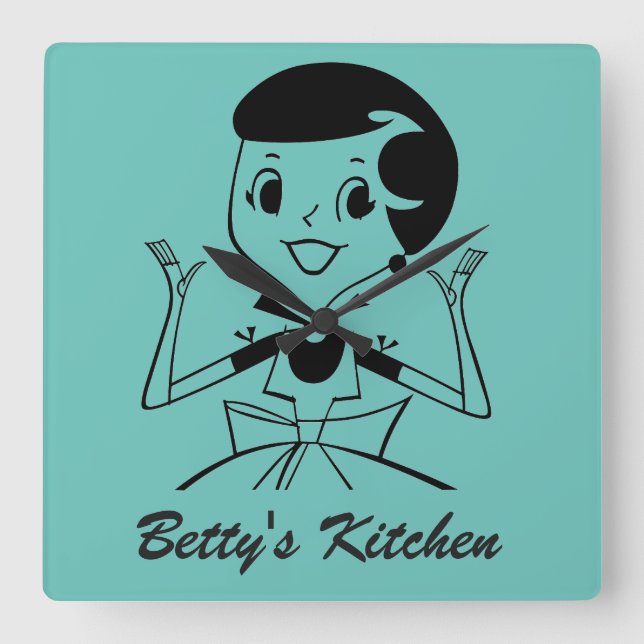 Horloge Carrée Nom personnalisé RETRO KITCHEN CLOS! (Recto)