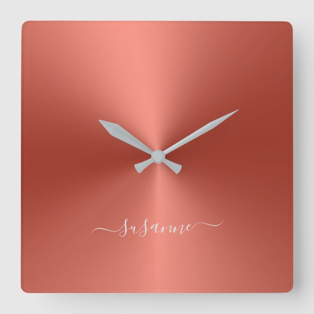 Horloge Carrée Nom personnalisé Scarlet Rouge style métallique ac (Recto)