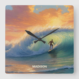 Horloge Carrée Nom personnalisé Surf