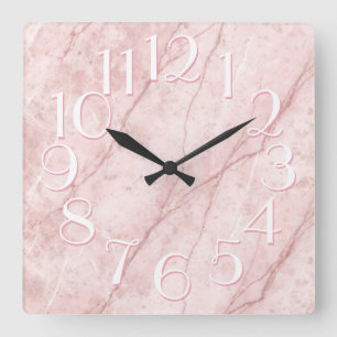 Horloge Carrée Nombres élégants surdimensionnés en marbre rose