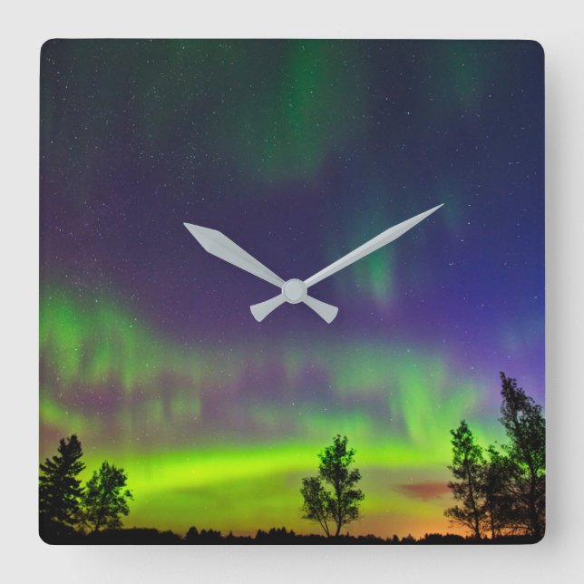 Horloge Carrée Northern Lights | Manitoba Canada (Recto)