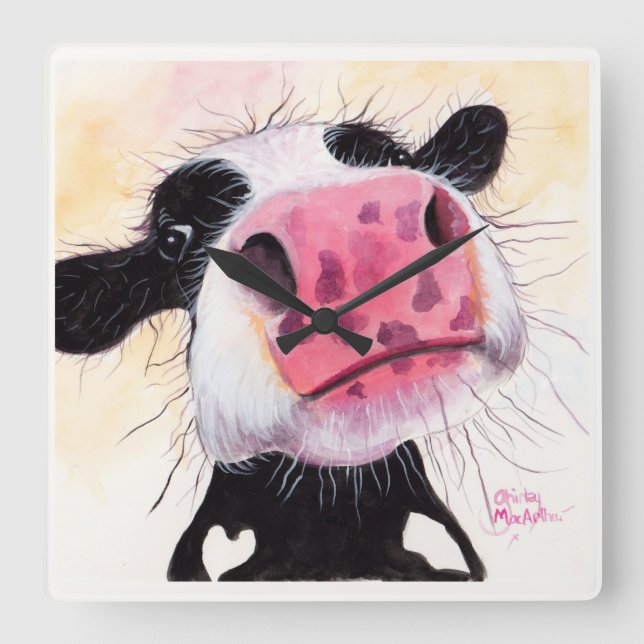 Horloge Carrée Nosey Cow ' Betty Blueberry ' by Shirley MacArthur (Recto)