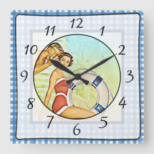 Horloge Carrée Nostalgic Vintage Retro Couple Kitchen Clock
