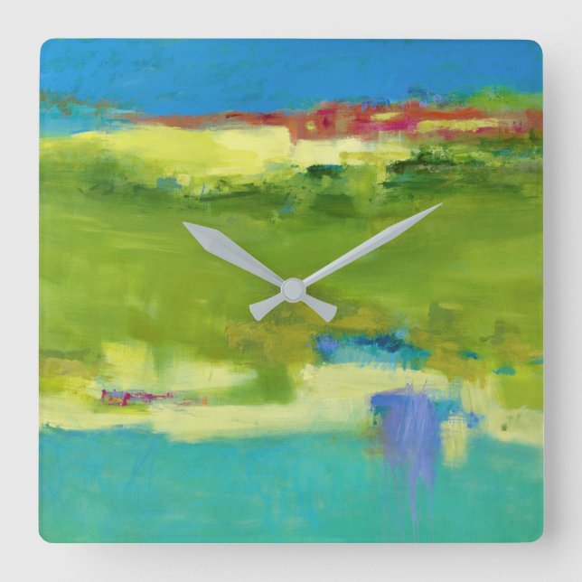 Horloge Carrée Notes de champ - Art vert Abstrait (Recto)