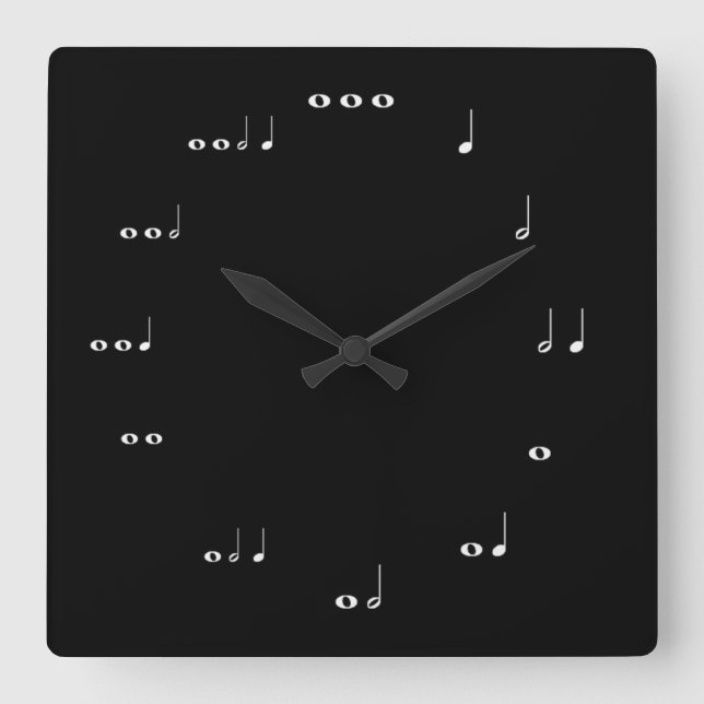 Horloge Carrée Notes musicales en noir et blanc (Recto)