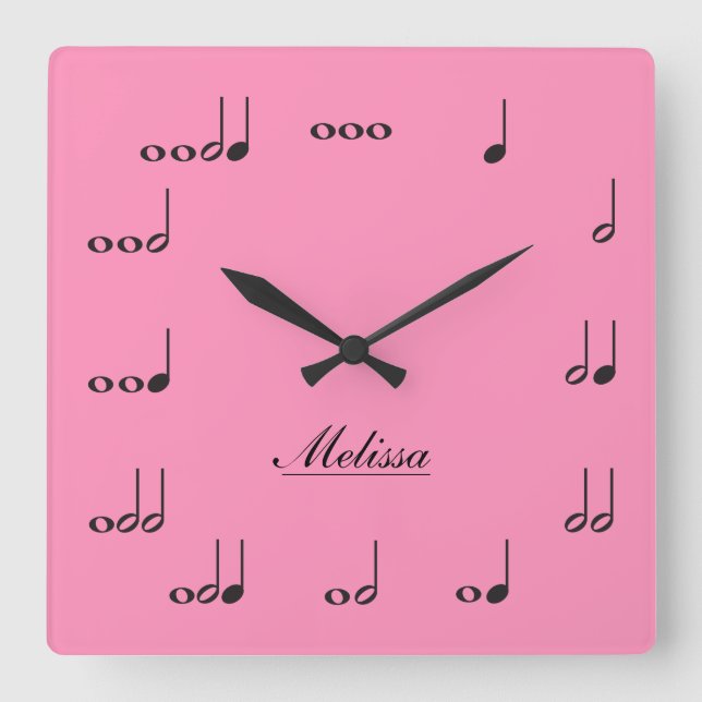 Horloge Carrée Notes musicales personnalisées (Recto)