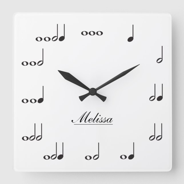 Horloge Carrée Notes musicales personnalisées (Recto)