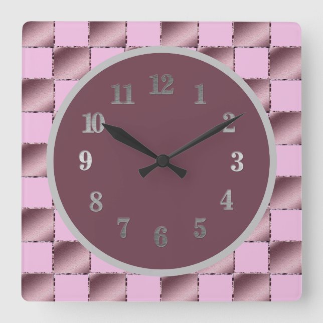 Horloge Carrée Nourriture bébé Soie rose pourpre Carré Motif (Recto)