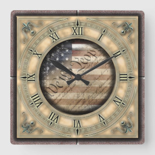 Horloge Carrée Nous l'horloge murale vintage de drapeau américain