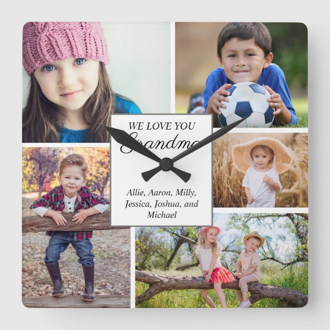 Horloge Carrée Nous t'aimons Grand-mère Enfant Famille Photo Pers (Recto)
