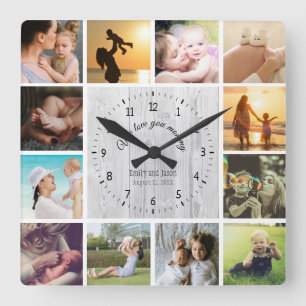 Horloge Carrée Nous vous aimons maman photo collage blanc texture