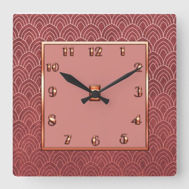 Horloge Carrée Nouveau style Art déco en cuivre (Recto)