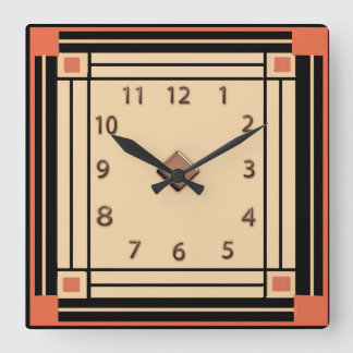Horloge Carrée Nouveau style Art déco (orange, noir et crème)