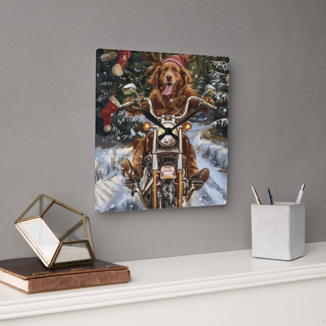 Horloge Carrée Nouvelle-Écosse Moto à chiens Noël (Bureau)