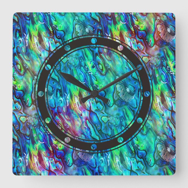 Horloge Carrée Nouvelle-Zélande Abalone Paua Shell Motif 1 (Recto)