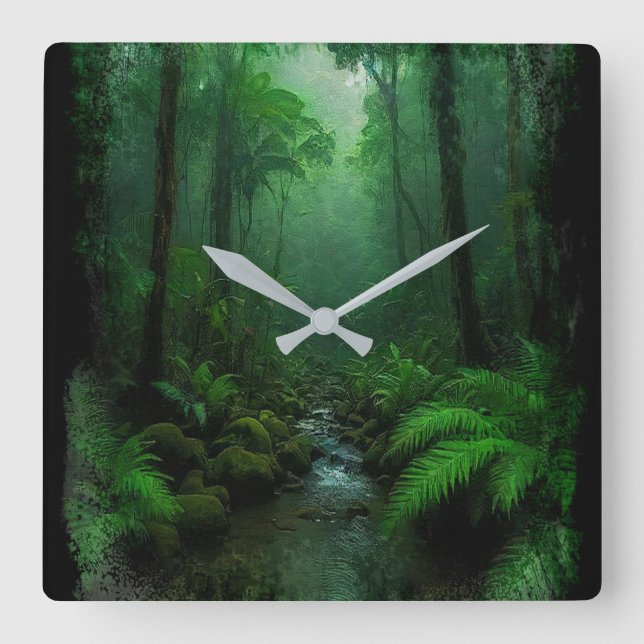 Horloge Carrée Nouvelle-Zélande Forêt (Recto)