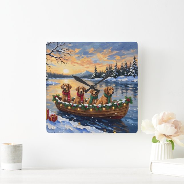 Horloge Carrée Nova Scotia Duck Tolling Retriever Christmas Boat  (Maison)