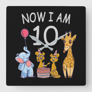 Horloge Carrée Now I, 10 ans d'âge 10 Birthday