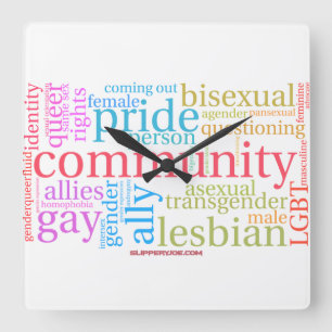 Horloge Carrée Nuage de mots de la communauté arc-en-ciel LGBTQ+