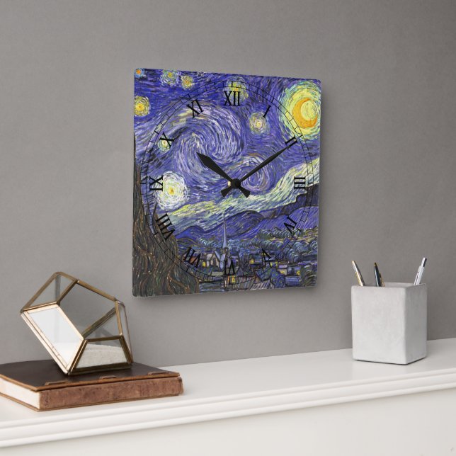 Horloge Carrée Nuit étoilée par Vincent van Gogh (Bureau)