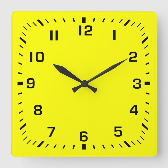 Horloge Carrée Numéro de Carré noir Facebook sur Jaune (Recto)