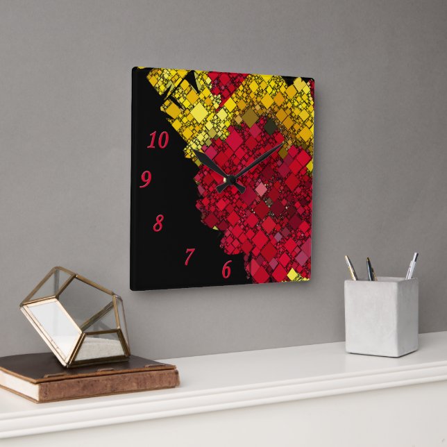 Horloge Carrée Numéro géométrique Abstrait contemporain cinq chif (Bureau)