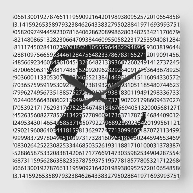 Horloge Carrée Numéro noir d'origine pi jour symbole mathématique (Recto)