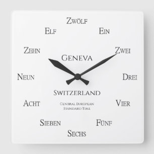 Horloge Carrée Numéros allemands Lieux personnalisés et heure loc