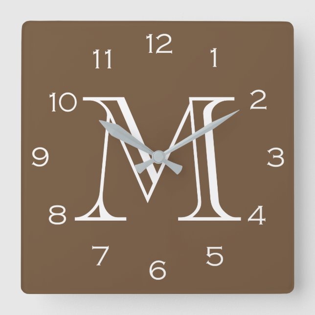 Horloge Carrée Numéros blancs Monogrammes sur wccn Brown (Recto)