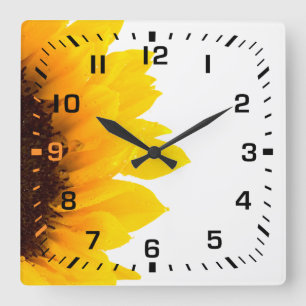Horloge Carrée Numéros de Carré noir / Tournesol jaune et Brown