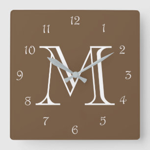 Horloge Carrée Numéros de script blanc monogramme sur la chaîne