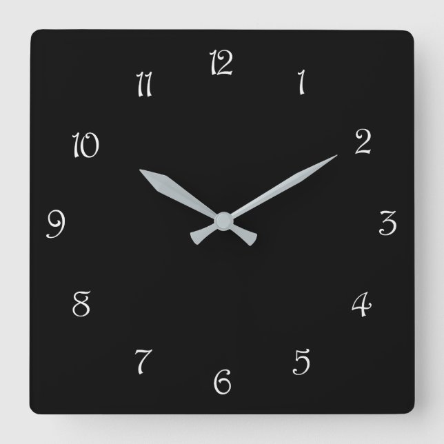 Horloge Carrée Numéros de script blanc sur cnt noir (Recto)