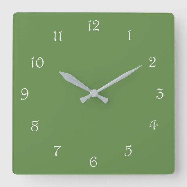 Horloge Carrée Numéros de script blanc sur Wccn vert (Recto)