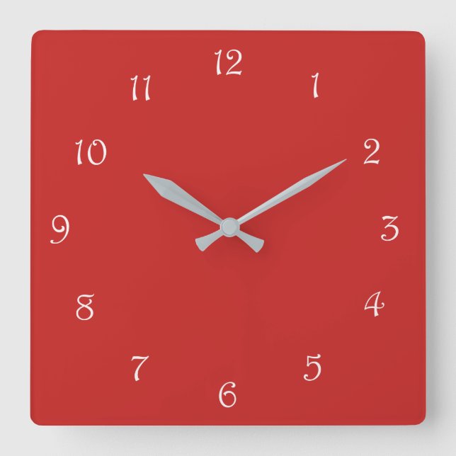 Horloge Carrée Numéros de script blanc sur wccnt rouge (Recto)