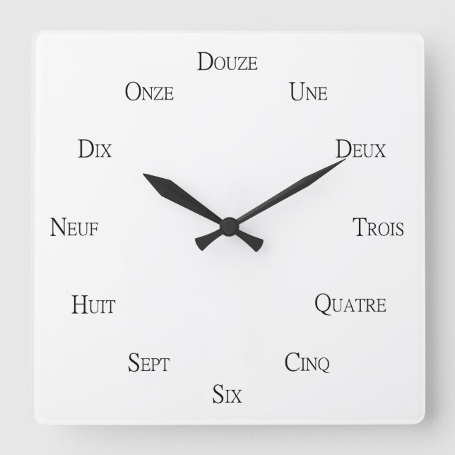 Horloge Carrée Numéros français Apprentissage des langues Personn (Recto)