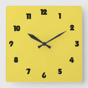 Horloge Carrée Numéros noirs gras sur l'horloge murale jaune peut