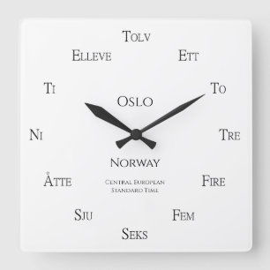 Horloge Carrée Numéros norvégiens Personnalisé Ville Pays Fuseau 