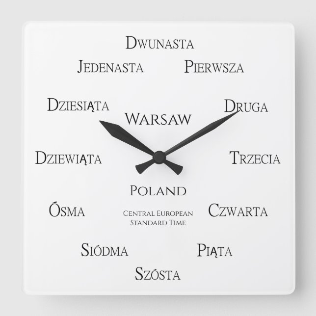 Horloge Carrée Numéros polonais Zone horaire de la ville personna (Recto)