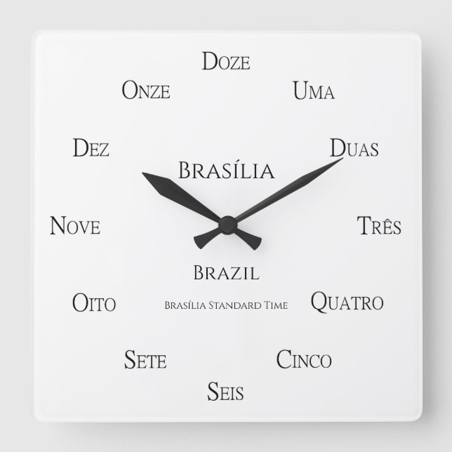 Horloge Carrée Numéros portugais Lieu et fuseau horaire personnal (Recto)