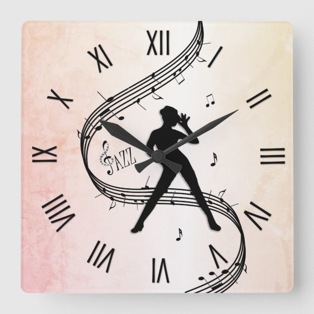 Horloge Carrée Numéros romains de danse jazz (Recto)