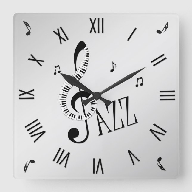 Horloge Carrée Numéros romains de jazz cool (Recto)