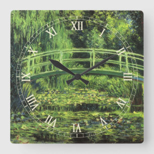 Horloge Carrée Nymphéas blancs par Claude Monet, Art Vintage