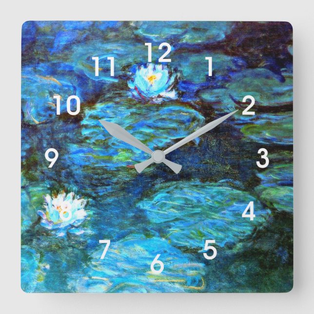 Horloge Carrée Nymphéas Bleus, peinture de Claude Monet (Recto)